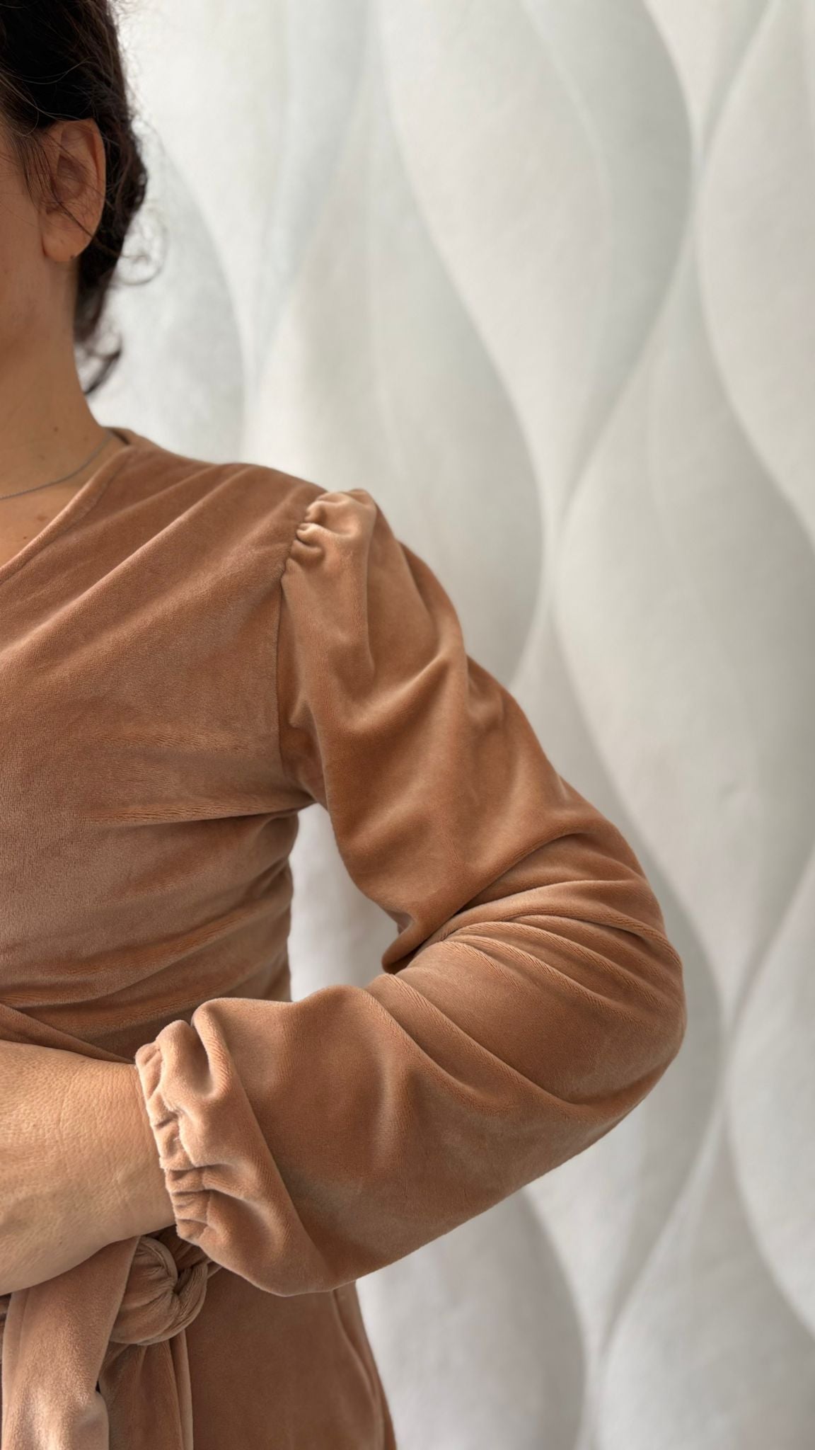 Top ad incrocio - velluto rosa cipria