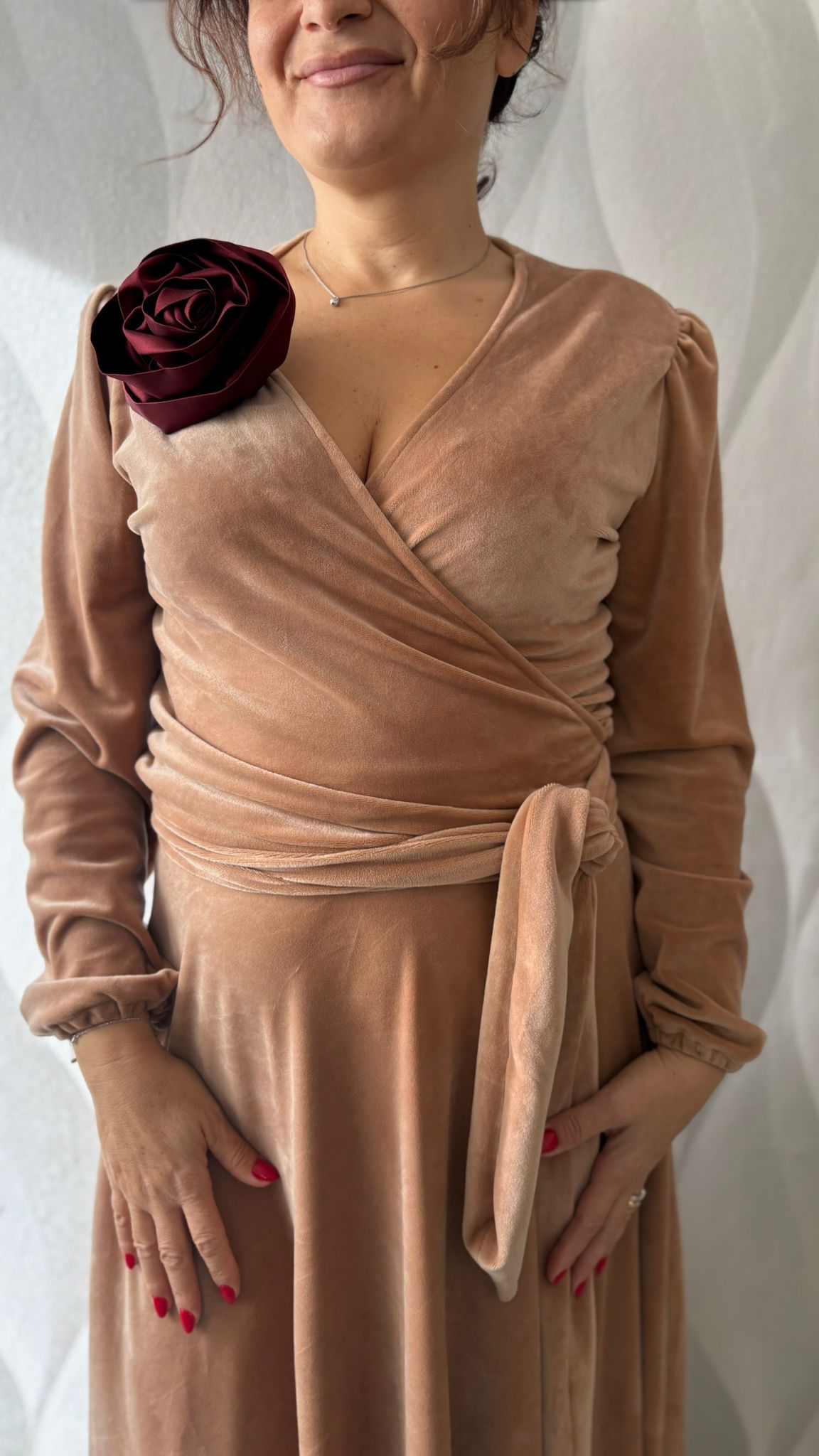 Top ad incrocio - velluto rosa cipria