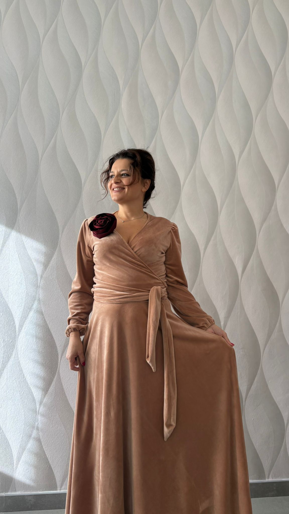 Top ad incrocio - velluto rosa cipria